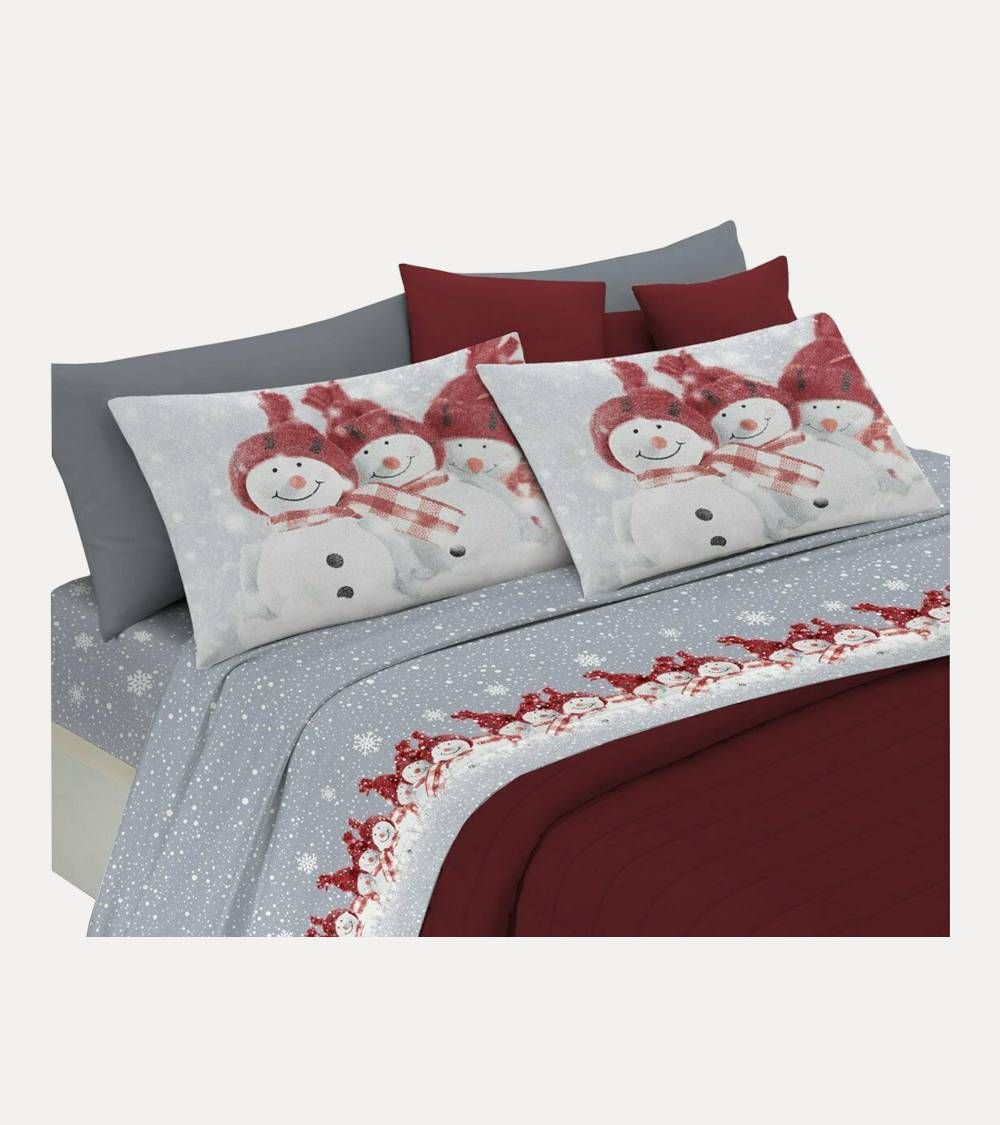 COMPLETO LENZUOLA SNOWMAN IN FLANELLA Misura Singolo Colore Rosso